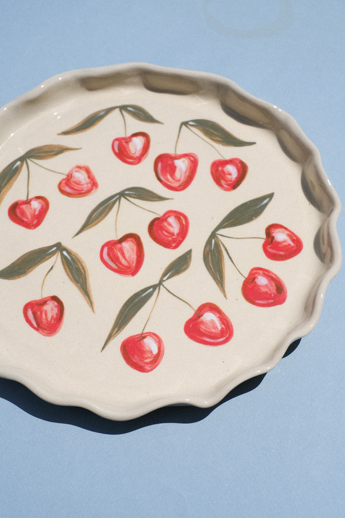 Plat à tarte en céramique – Motif cerises