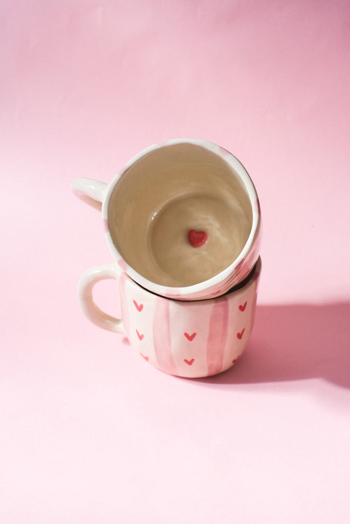 Mug Rayures Roses & Cœurs Rouges