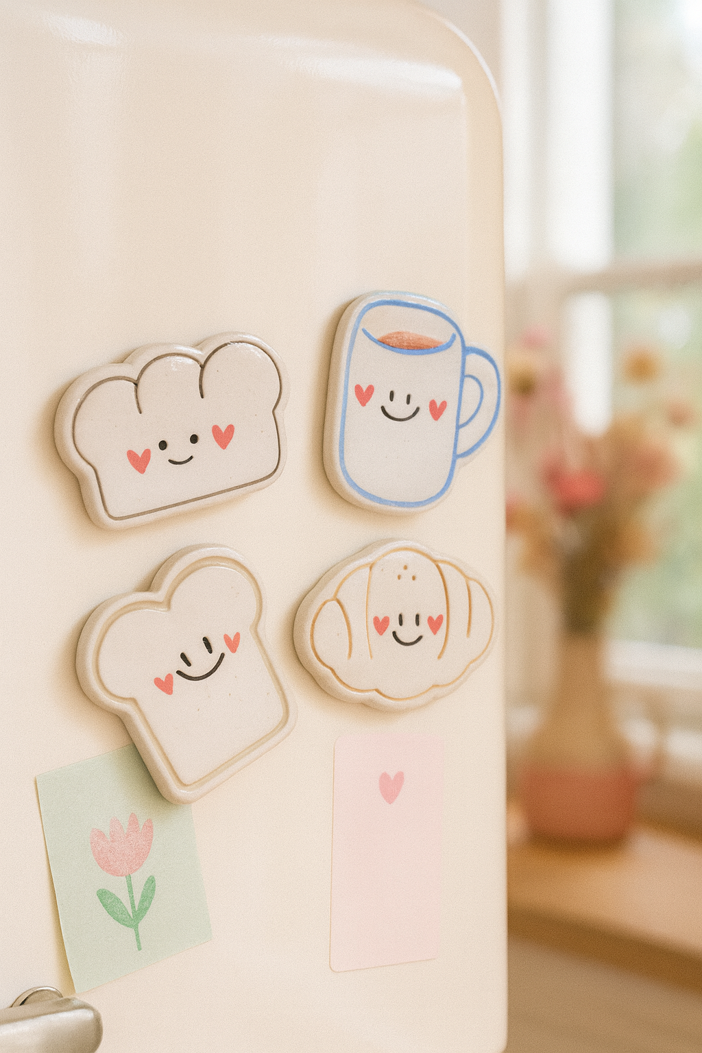 Lot de 4 magnets petit-déjeuner en céramique