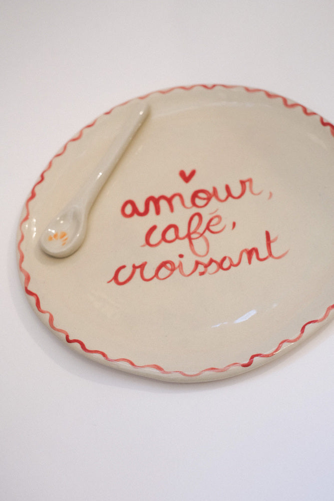 Assiette en céramique - "Amour, café, croissant"