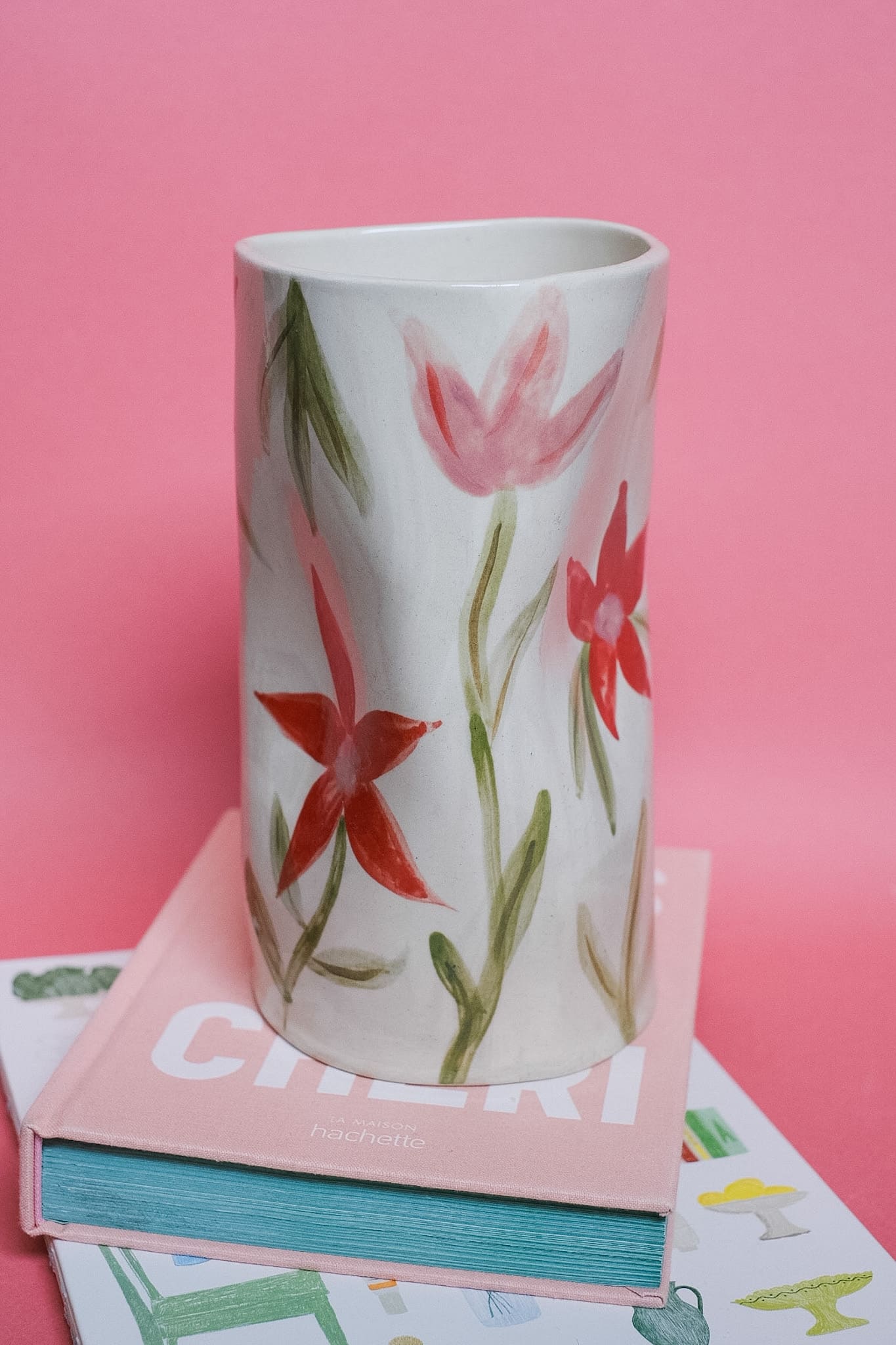 Grand vase céramique artisanale graphique fleurs