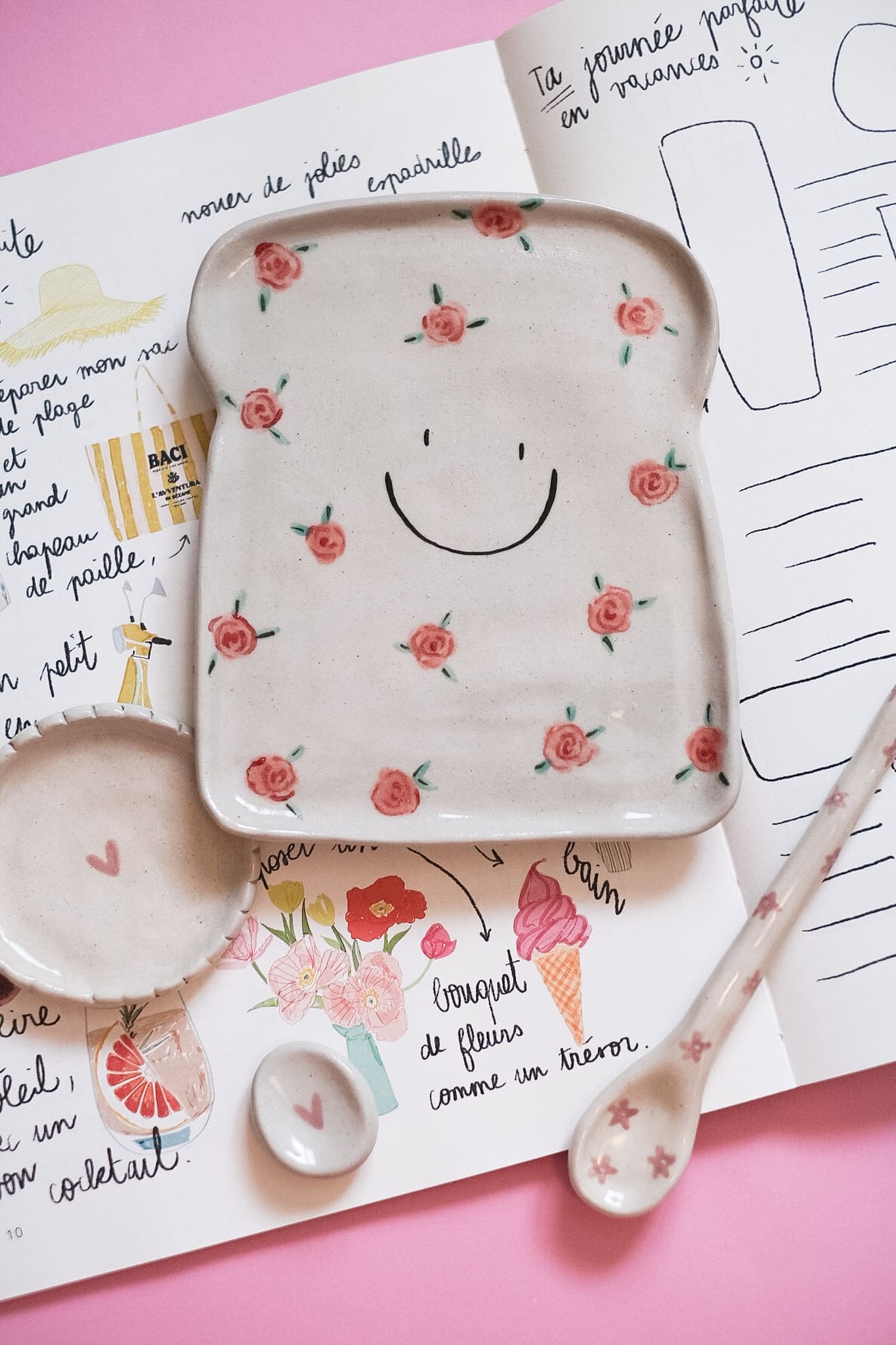 Grande assiette tartine céramique motif fleurs