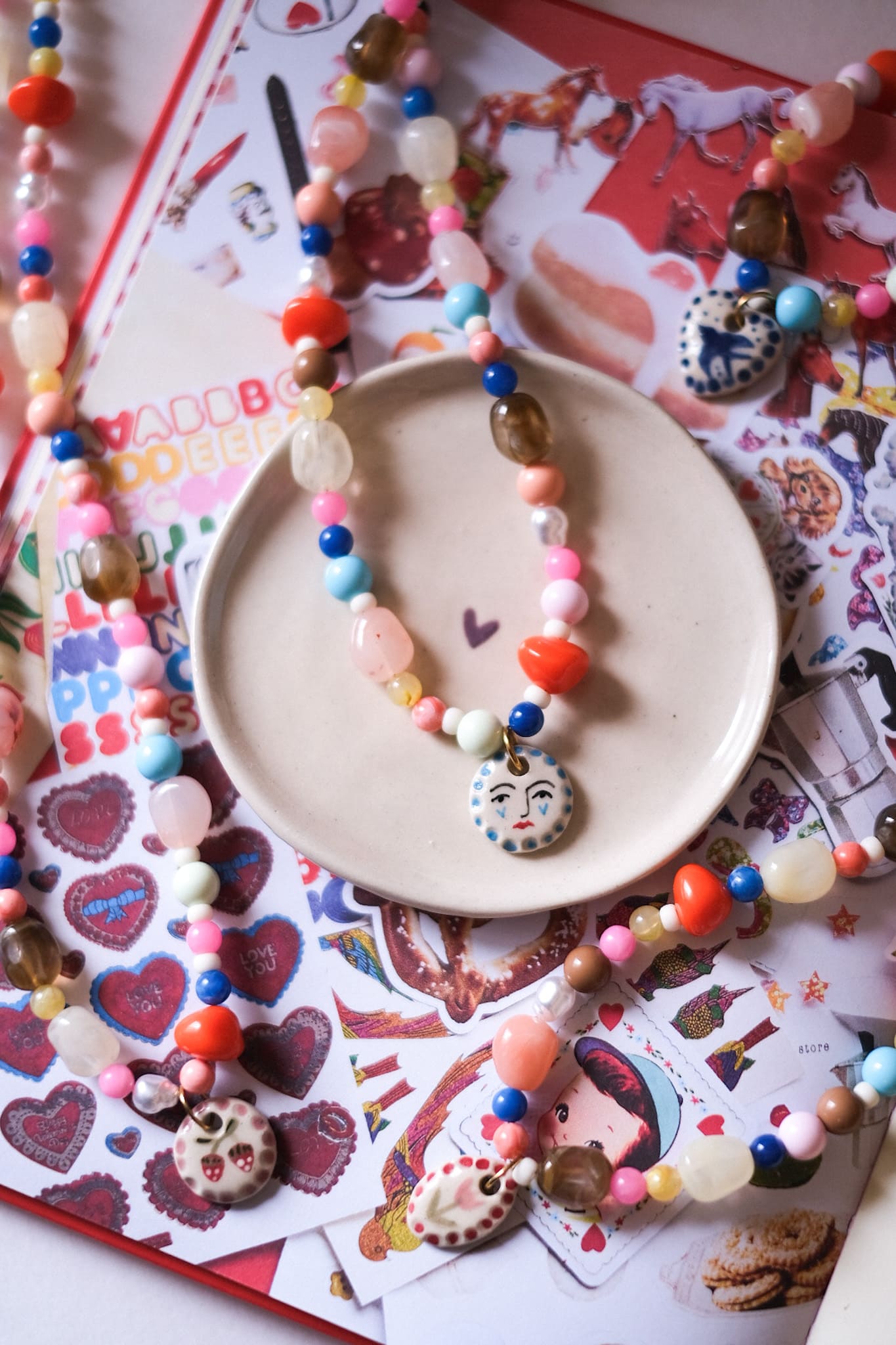 Collier unique en acier inoxydable, médaille céramique