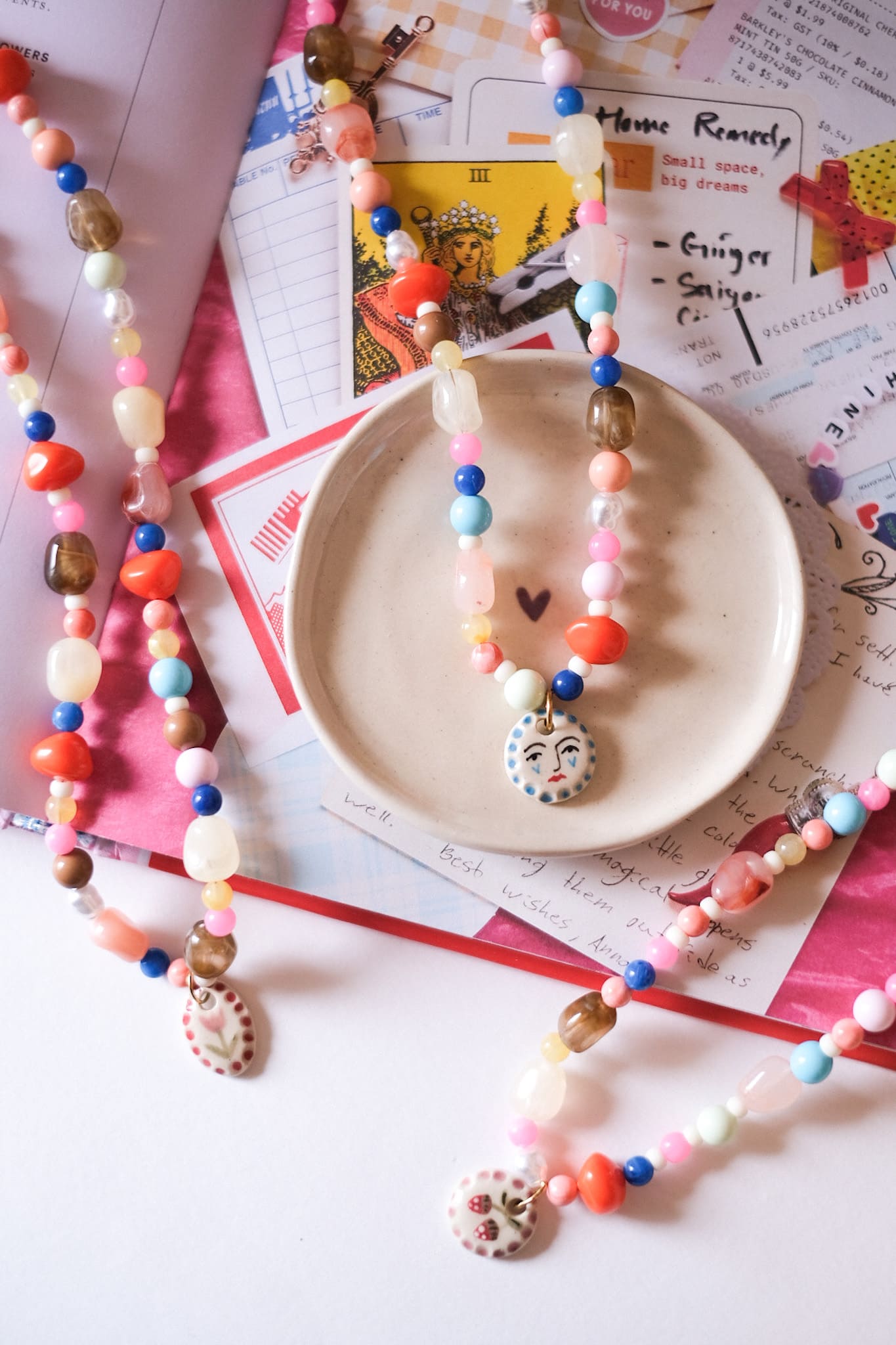 Collier unique en acier inoxydable, médaille céramique