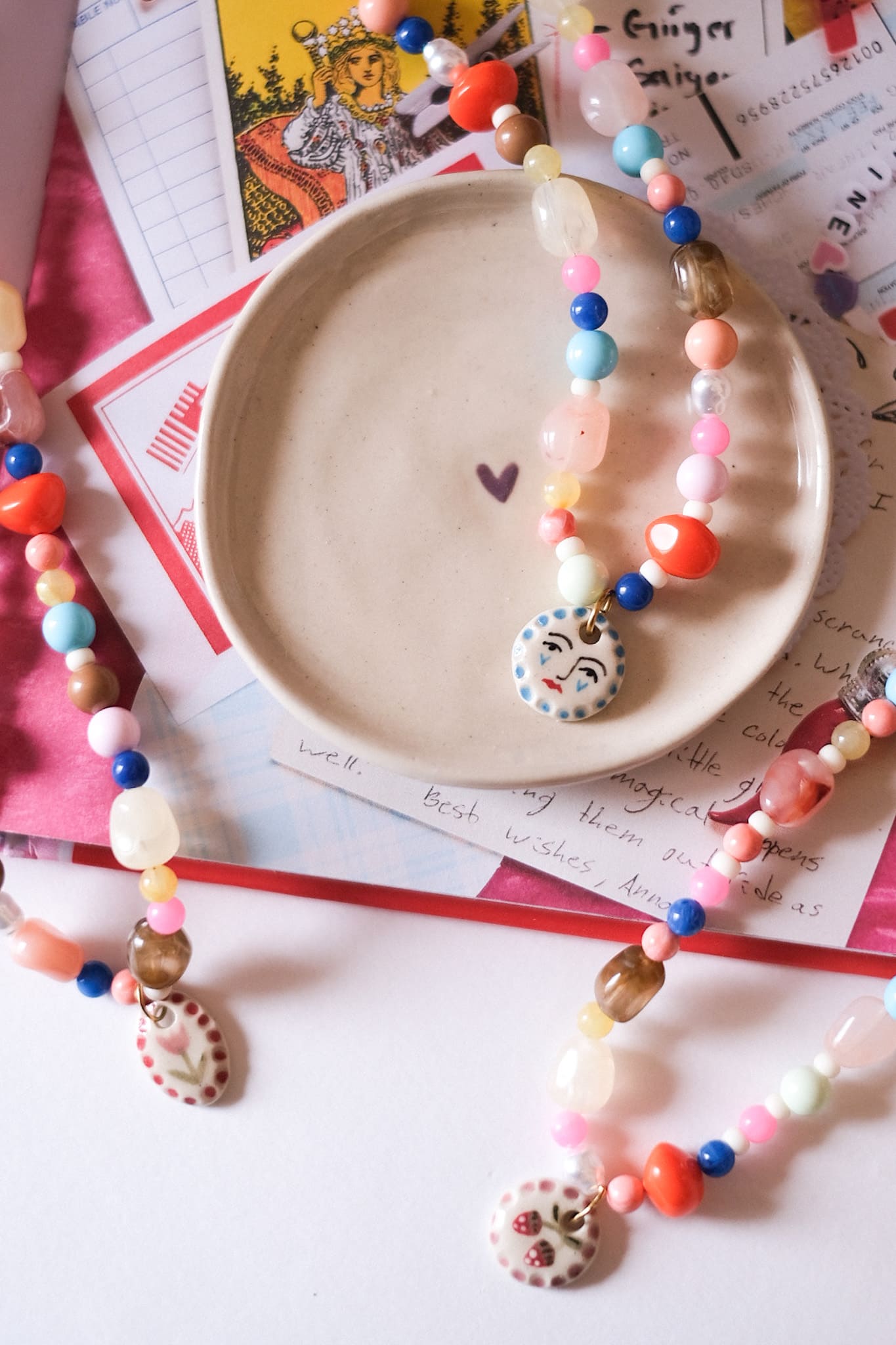 Collier unique en acier inoxydable, médaille céramique