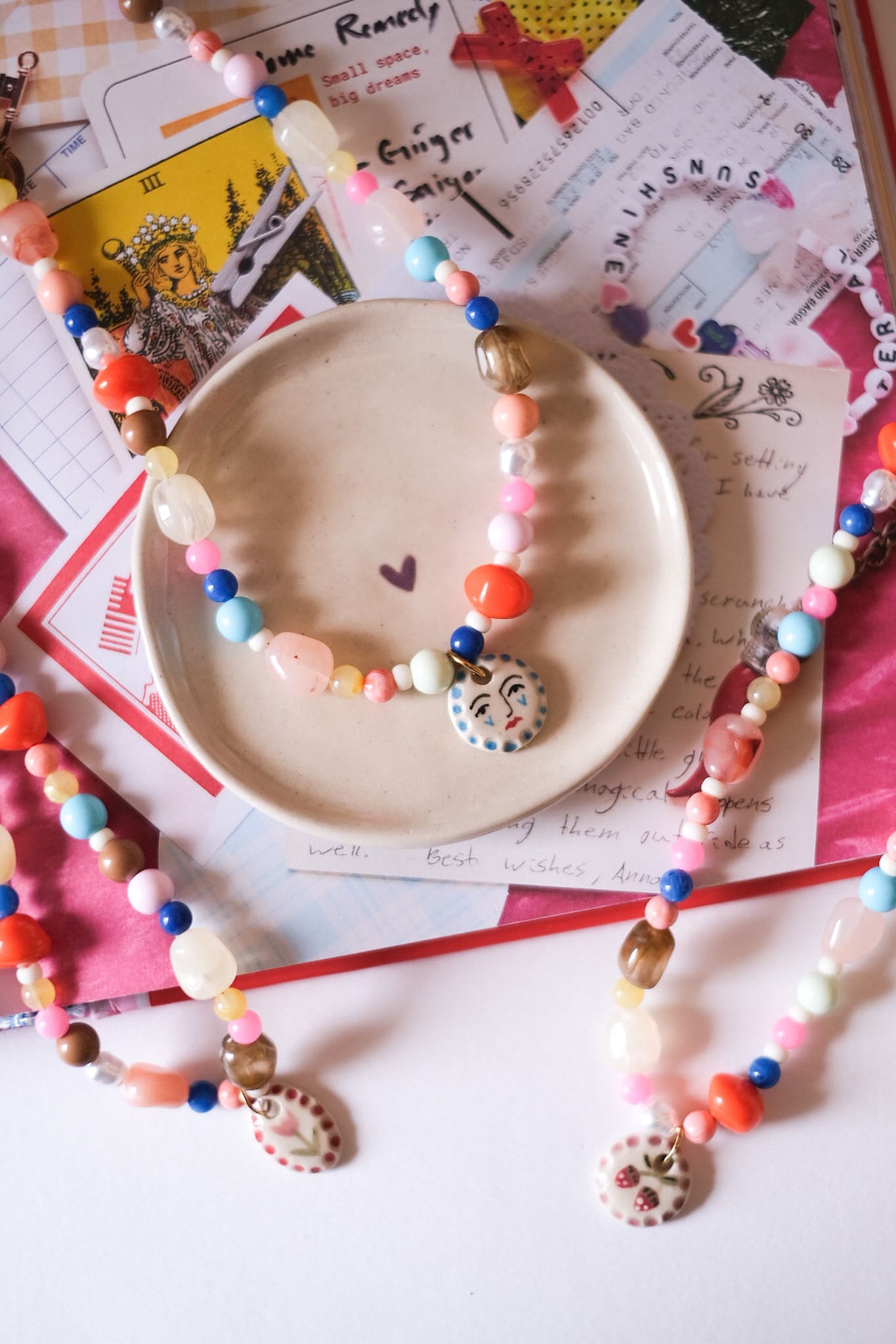 Collier unique en acier inoxydable, médaille céramique