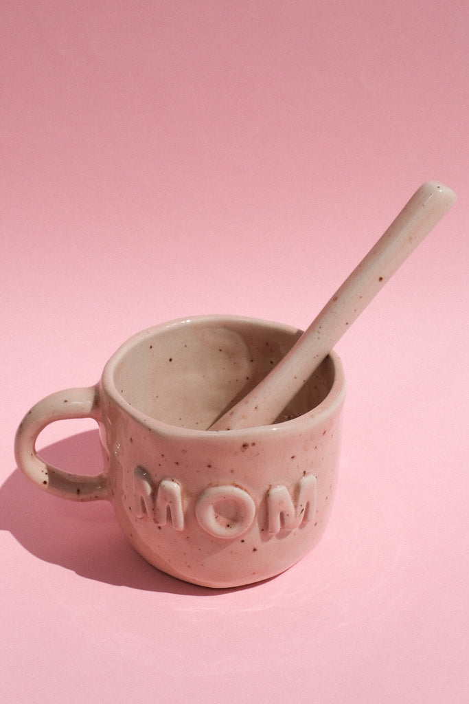 Cuillère en céramique - grès rose