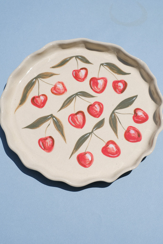 Plat à tarte en céramique – Motif cerises
