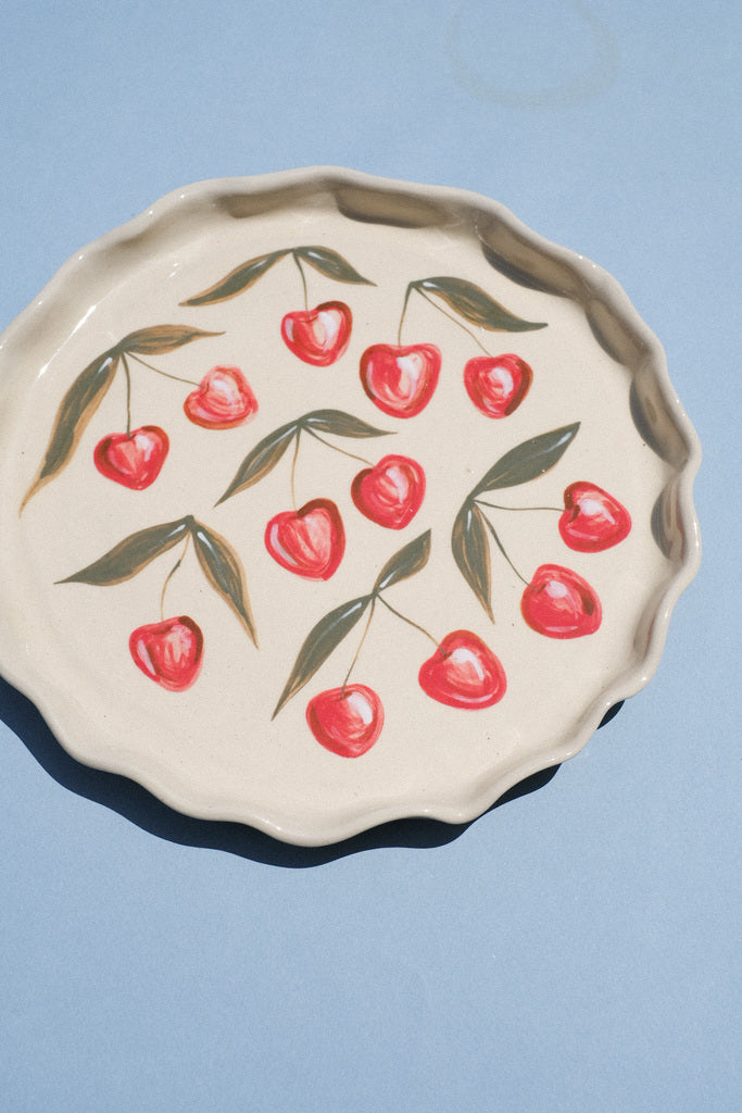 Plat à tarte en céramique – Motif cerises