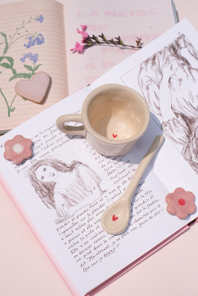 Duo tasse expresso & cuillère - motif petit cœur