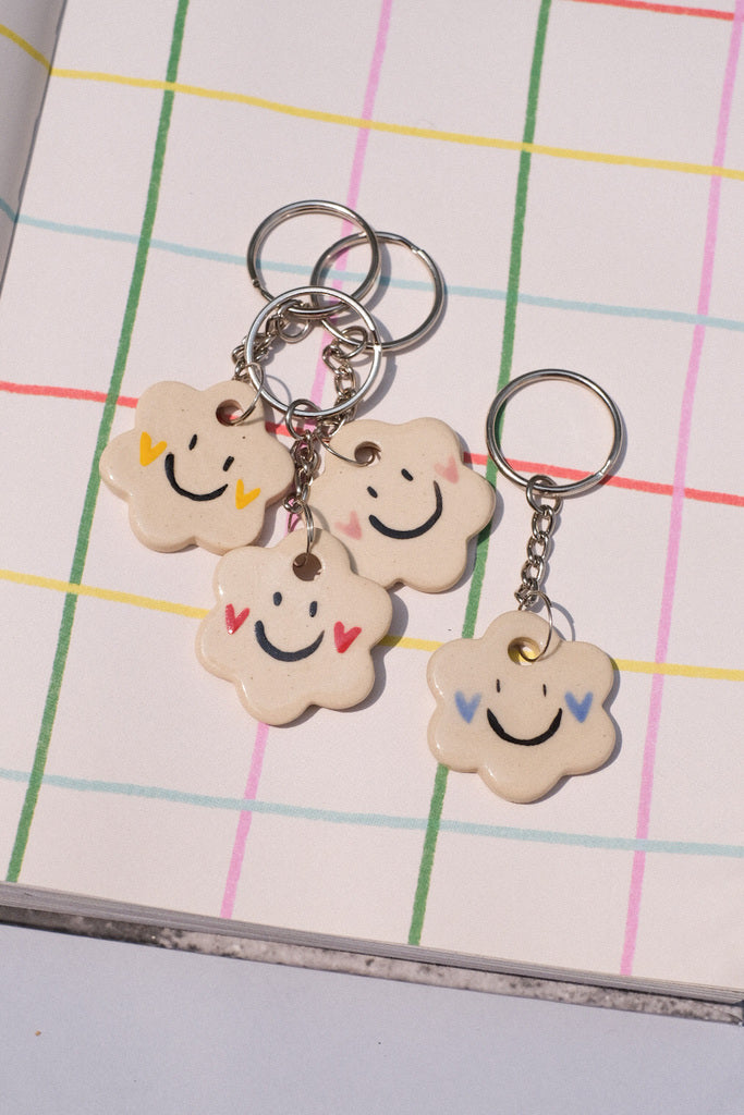 Porte clés gri-gri fleur – sourire et joues en cœur