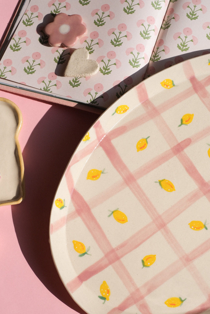 Plat de Service Citrons et Vichy Rose