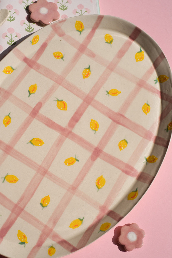 Plat de Service Citrons et Vichy Rose