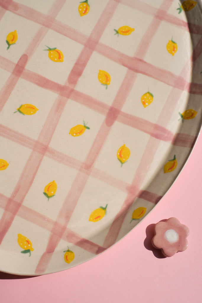 Plat de Service Citrons et Vichy Rose