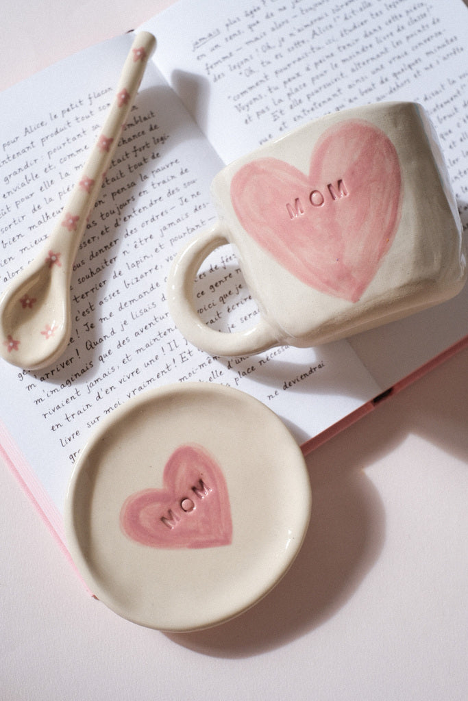 Coupelle artisanale coeur MOM rose pastel