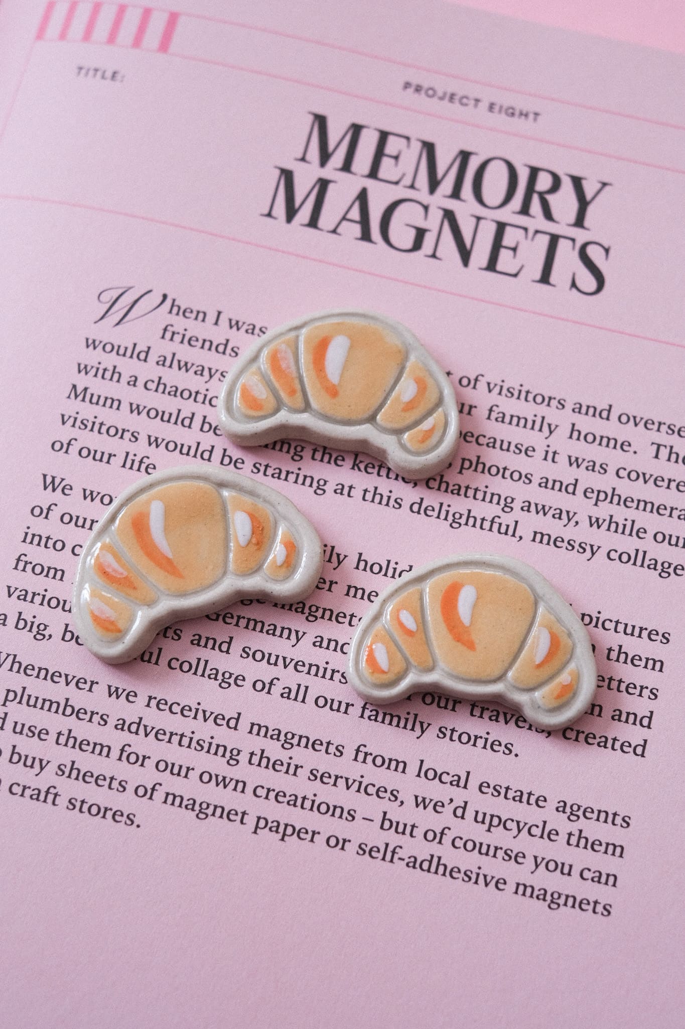 Lot de 3 magnets croissant faits main