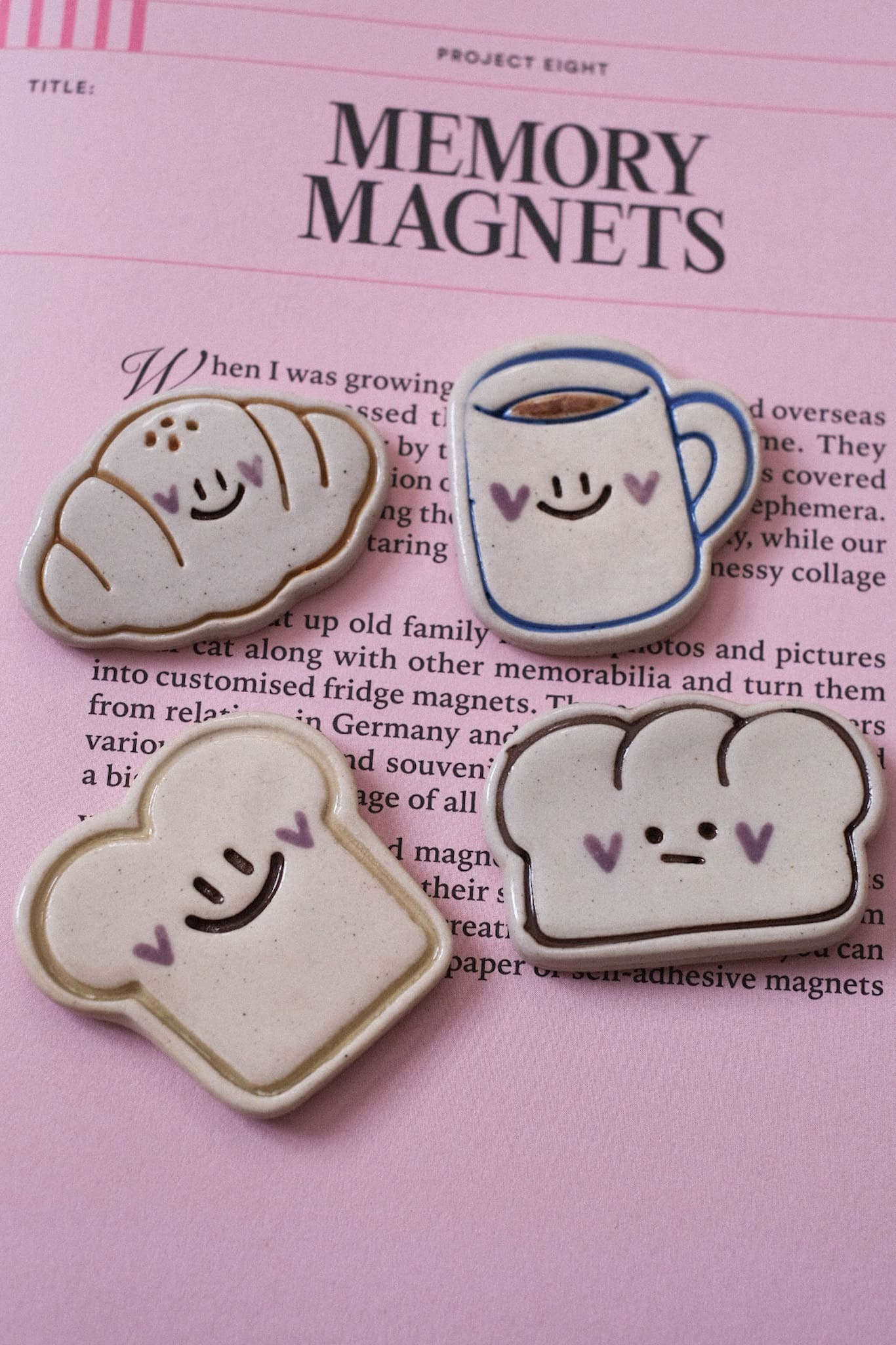 Lot de 4 magnets petit-déjeuner en céramique