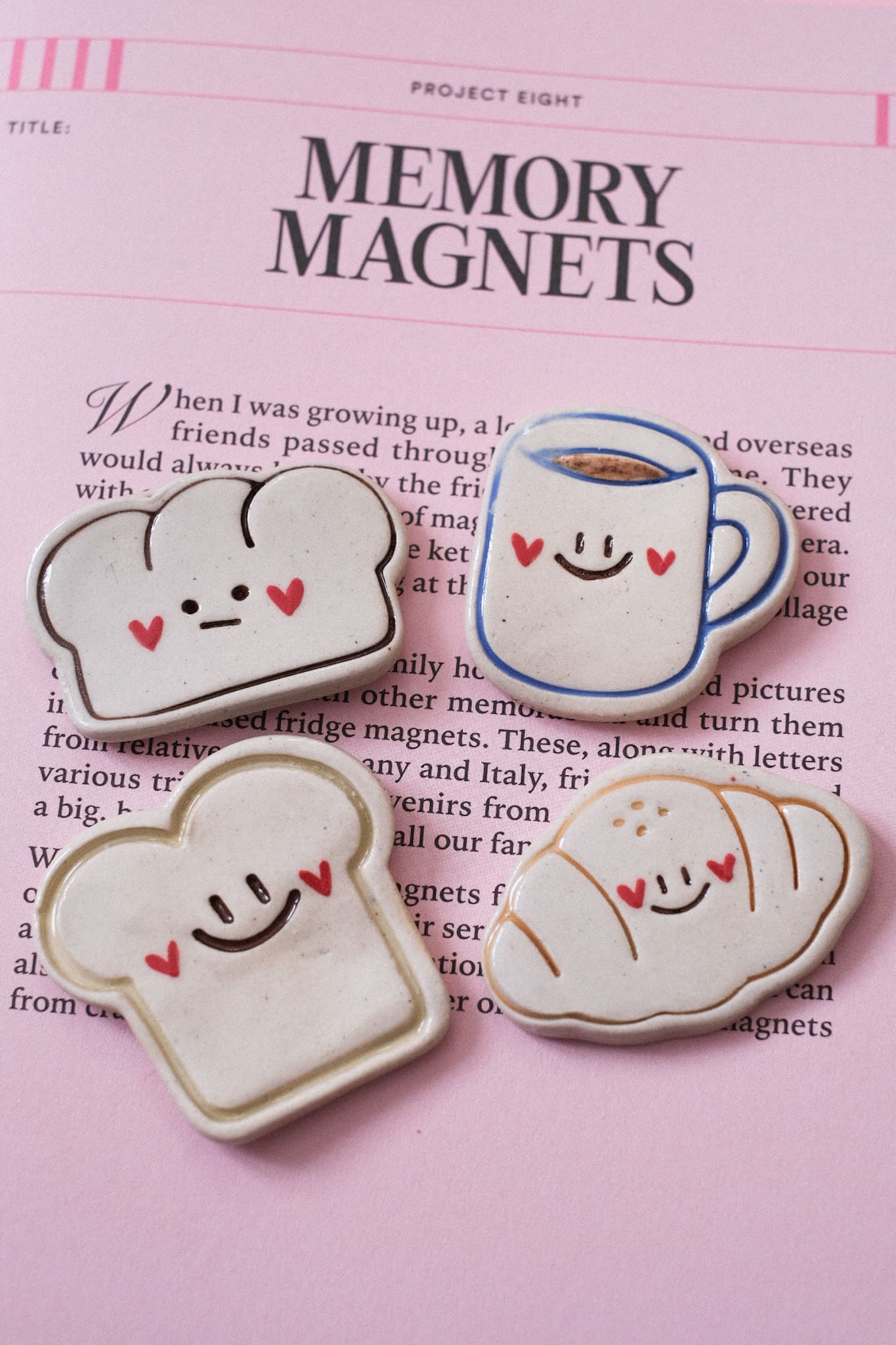 Lot de 4 magnets petit-déjeuner en céramique