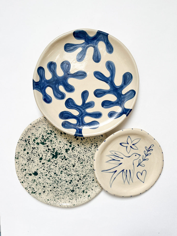 Assiette en céramique - Algues Bleues inspiration Méditerranée