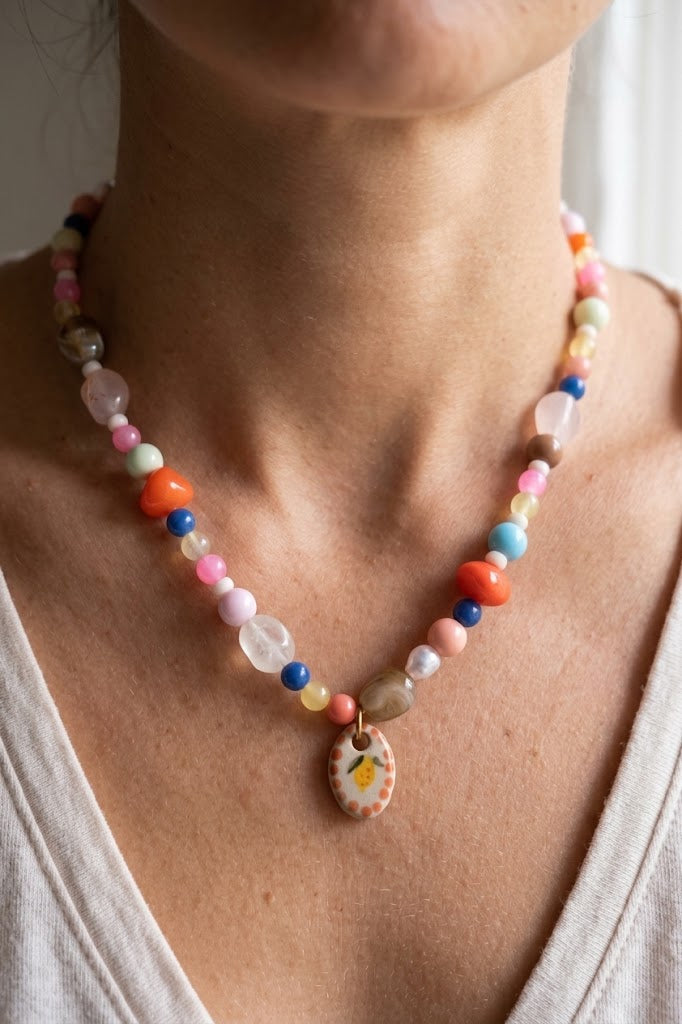 Collier unique en acier inoxydable, médaille céramique