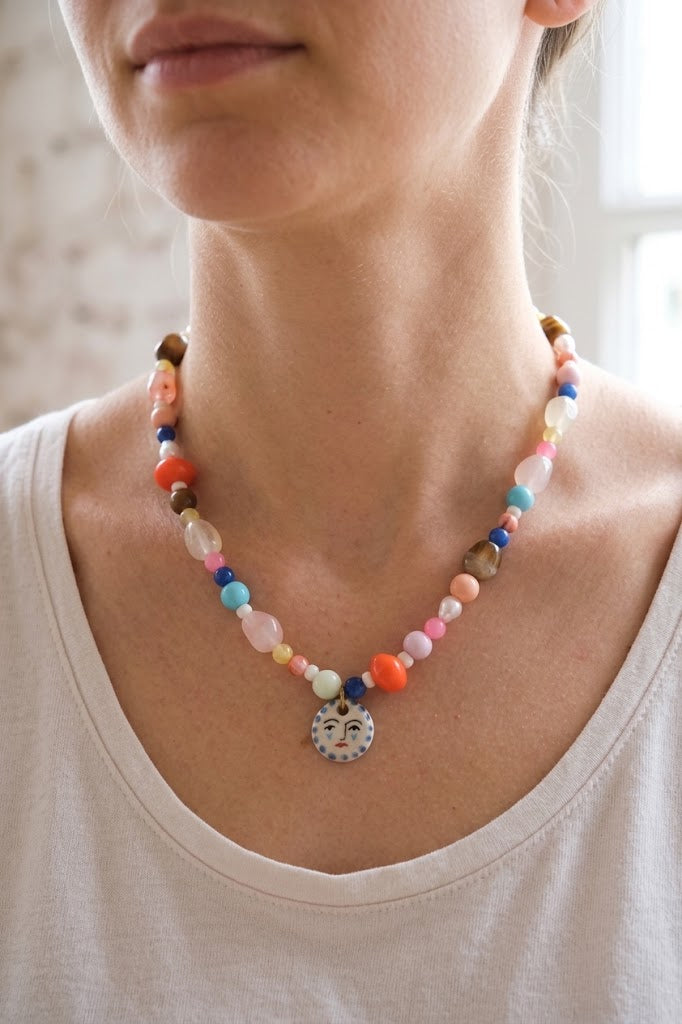 Collier unique en acier inoxydable, médaille céramique