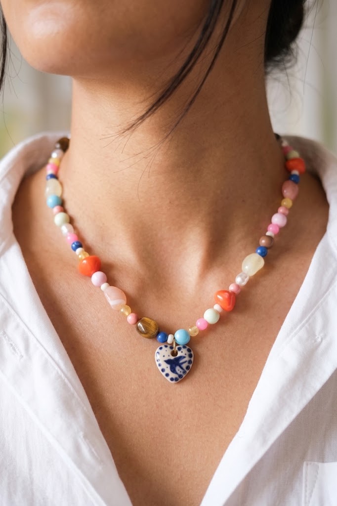 Collier unique en acier inoxydable, médaille céramique